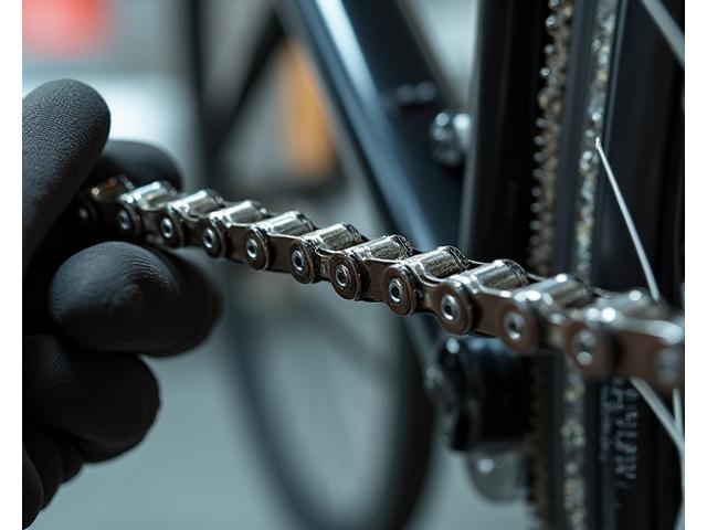 Close-up of bicycle chain being cleaned