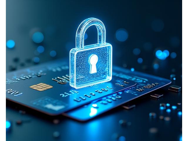 Secure payment gateway lock icon atop credit cards